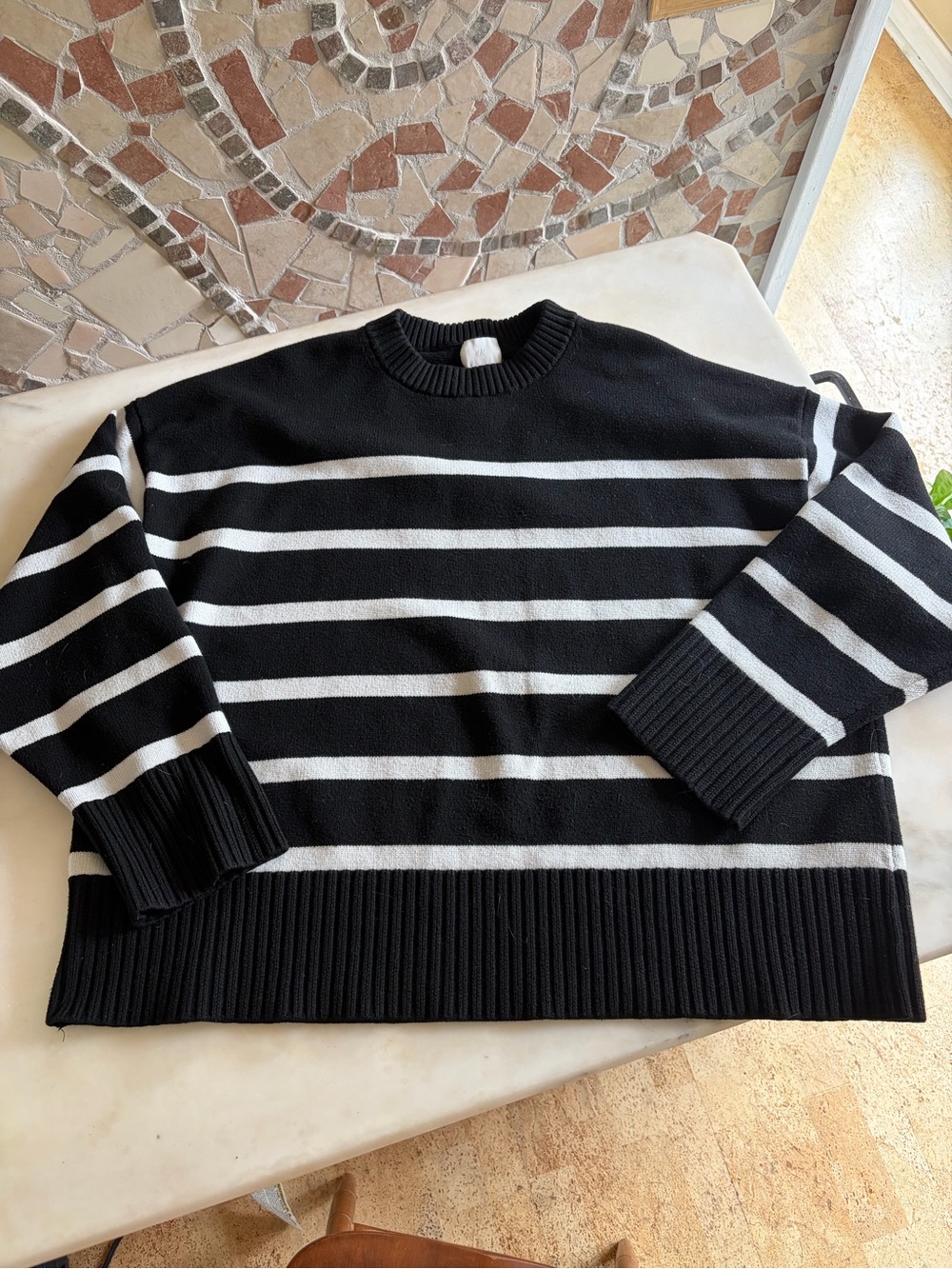 Black & White Striped Crewneck Sweater